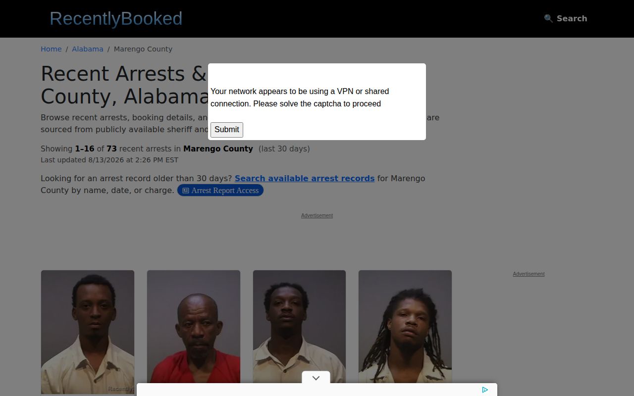 Unofficial RecentlyBooked Marengo County arrest publication