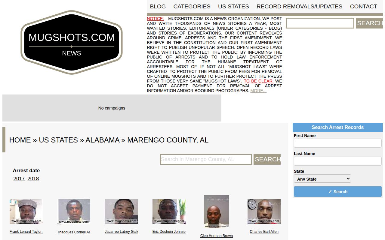 Unofficial Mugshots.com Marengo County historical archive