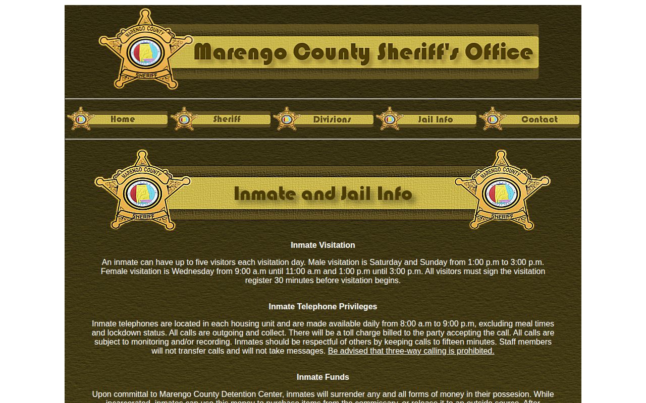 Marengo County detention center official jail information page